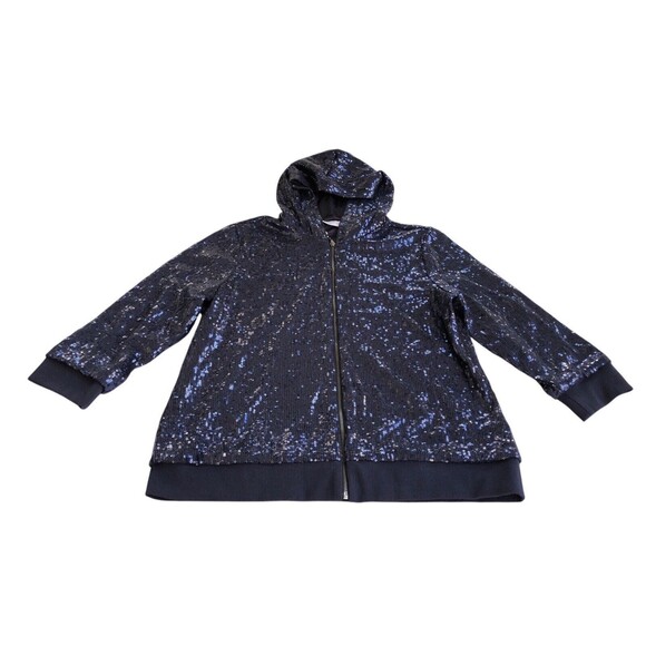 Zenergy Jacket Womens Small Blue Sequin Hooded Party Sparkle Swift Chicos Size 1 - Picture 4 of 10